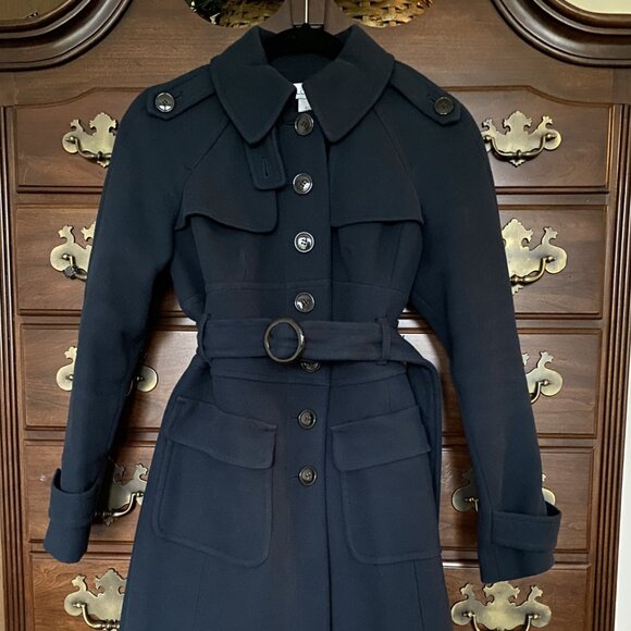 ANN TAYLOR LOFT Trench Style Coat Knee Length Lined Button Down Belted Jacket - Picture 1 of 12